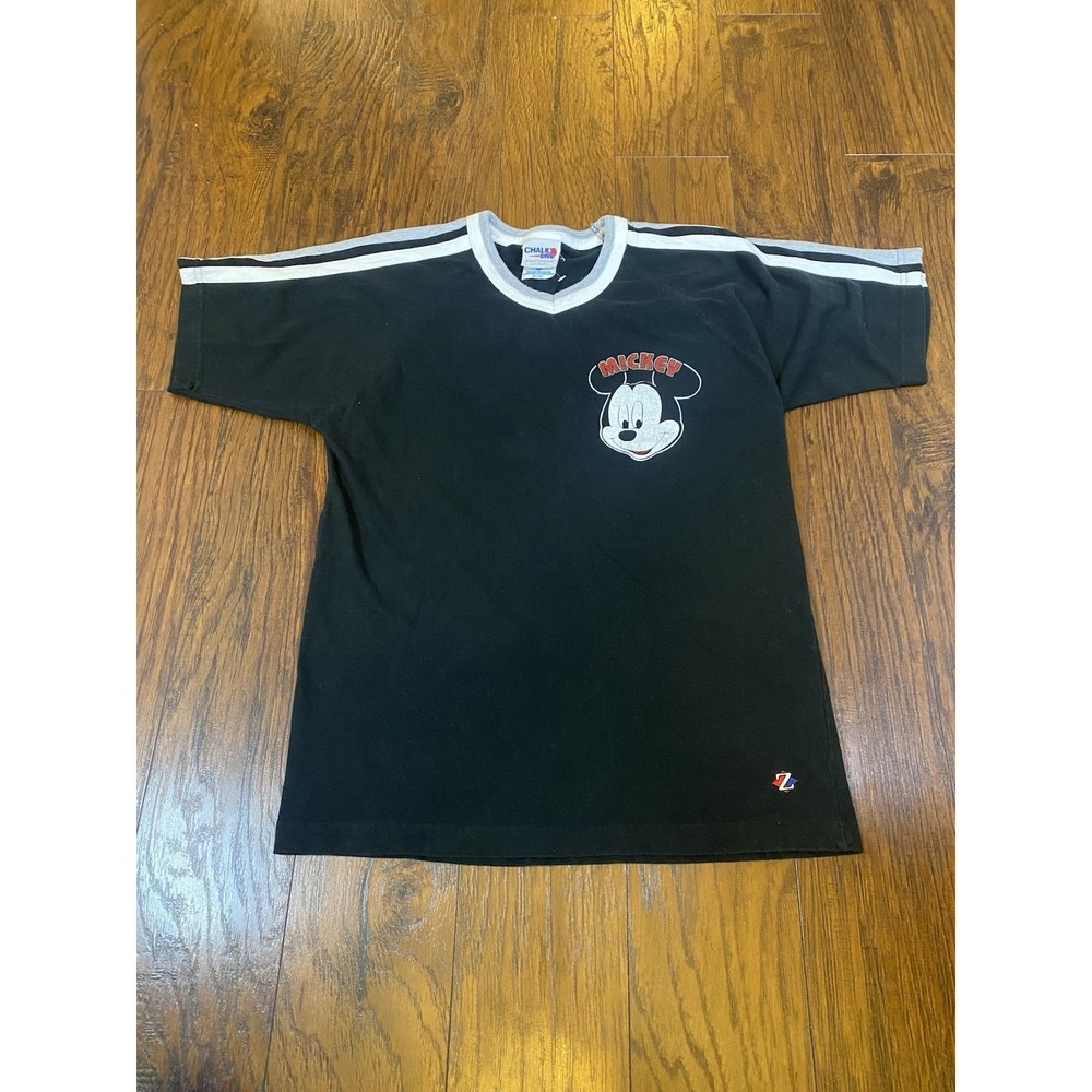 Vintage Chalk Line Mickey Mouse Jersey Shirt Mens Large Black V-Neck Striped L
